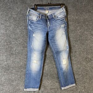 Silver Jeans Audrey Straight Leg Distressed Medium Wash Denim Women Size 28